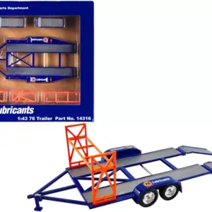 “Union 76” Blue Tandem Car Trailer with Tire Rack for 1/43 Scale Model Cars by GMP