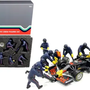 Formula One F1 Pit Crew 7 Figurine Set Team Blue for 1/18 Scale Models by American Diorama