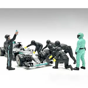 Formula One F1 Pit Crew 7 Figure Set Team Black Release III for 1/18 Scale Models by American Diorama