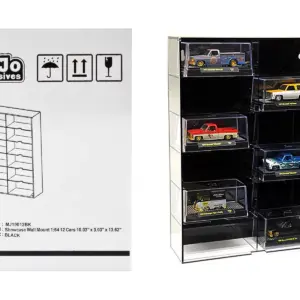 Showcase 12 Car Display Case Wall Mount with Black Back Panel and Extra Space “Mijo Exclusives” for 1/64 Scale Models
