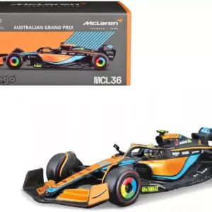 McLaren MCL36 #4 Lando Norris Formula One F1 “Australian GP” (2022) with Display Case 1/43 Diecast Model Car by Bburago