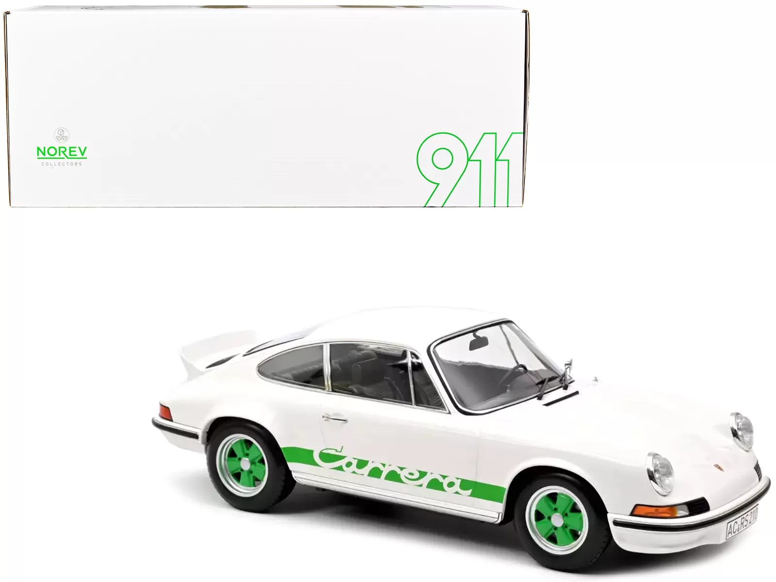 1972 Porsche 911 RS Carrera White with Green Stripes 1/12 Diecast Model Car by Norev 1