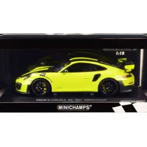 2018 Porsche 911 GT2RS (991.2) Weissach Package Bright Green with Carbon Stripes and Black Magnesium Wheels Limited Edition to 330 pieces Worldwide 1/18 Diecast Model Car by Minichamps