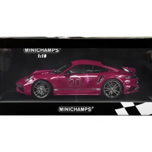 2021 Porsche 911 Turbo S with SportDesign Package #20 Red Violet with Silver Stripes Limited Edition to 504 pieces Worldwide 1/18 Diecast Model Car by Minichamps
