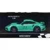 2021 Porsche 911 Turbo S with SportDesign Package #20 Green with Silver Stripes Limited Edition to 504 pieces Worldwide 1/18 Diecast Model Car by Minichamps