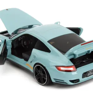 Porsche 911 Turbo (997) Light Blue with Yellow Stripes "Pink Slips" Series 1/24 Diecast Model Car by Jada 2