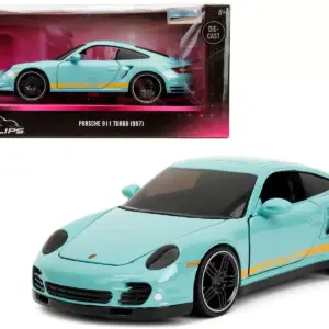 Porsche 911 Turbo (997) Light Blue with Yellow Stripes 