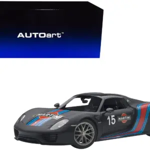 Porsche 918 Spyder Weissach Package Black/ Martini Livery #15 1/18 Model Car by Autoart Porsche 918 Spyder Weissach Package Black/ Martini Livery #15 1/18 Model Car by Autoart