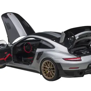Porsche 911 (991.2) GT2 RS Weissach Package GT Silver with Carbon Stripes 1/18 Model Car by Autoart 3