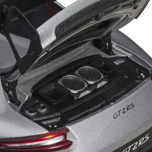 Porsche 911 (991.2) GT2 RS Weissach Package GT Silver with Carbon Stripes 1/18 Model Car by Autoart 2