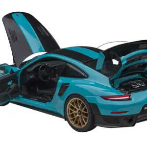 Porsche 911 (991.2) GT2 RS Weissach Package Miami Blue with Carbon Stripes 1/18 Model Car by Autoart 2