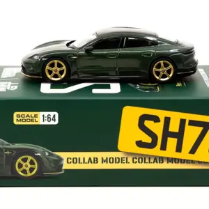 Porsche Taycan Turbo S Midnight Green Metallic with Black Top and Gold Wheels 