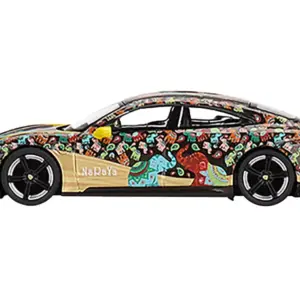 Porsche Taycan Turbo S RHD (Right Hand Drive) Black with Graphics “NaRaYa” Collaboration Limited Edition to 9999 pieces Worldwide 1/64 Diecast Model Car by True Scale Miniatures