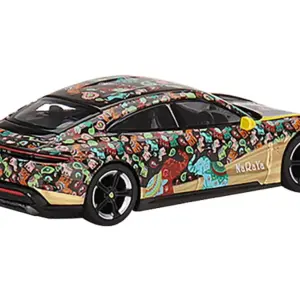 Porsche Taycan Turbo S RHD (Right Hand Drive) Black with Graphics "NaRaYa" Collaboration Limited Edition to 9999 pieces Worldwide 1/64 Diecast Model Car by True Scale Miniatures 2