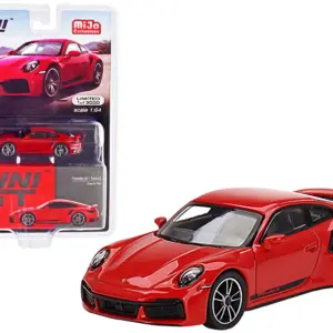 Porsche 911 Turbo S Guards Red with Black Stripes Limited Edition to 3000 pieces Worldwide 1/64 Diecast Model Car by True Scale Miniatures 3