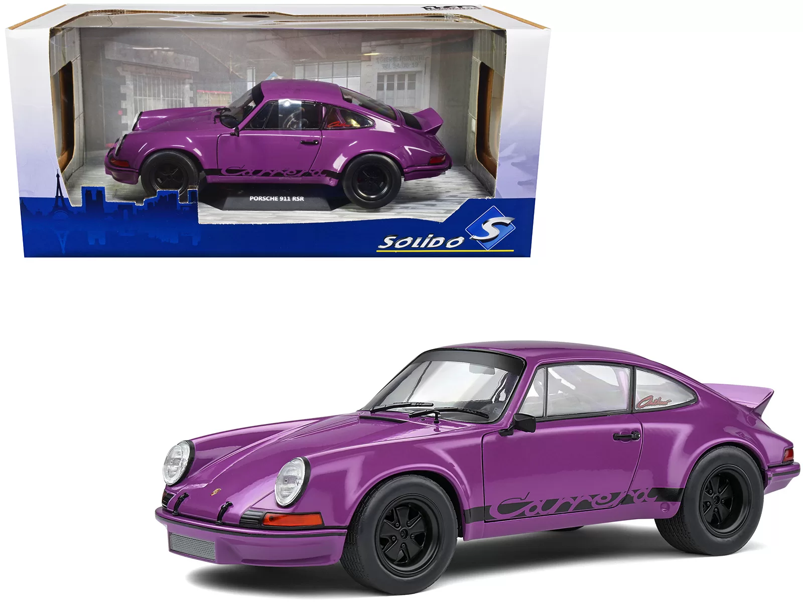 1973 Porsche 911 RSR Purple with Black Stripes 1/18 Diecast Model Car by Solido 3