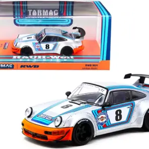 Porsche RWB 964 Ichiban Boshi #8 “Martini” Silver with Stripes “RAUH-Welt BEGRIFF” 1/43 Diecast Model Car by Tarmac Works