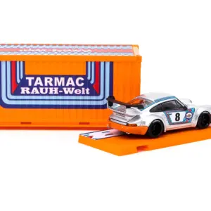 RWB 964 #8 Silver Metallic with Graphics "Ichiban Boshi" with Shipping Container Display Case 1/64 Diecast Model Car by Tarmac Works 2