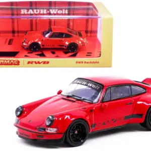 Porsche RWB Backdate Red with Black Stripes 1/64 Diecast Model Car by Tarmac Works