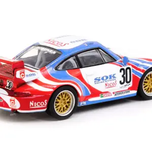 Porsche 911 GT2 #30 “Sohgo-Keibi” White with Red and Blue Graphics “Collab64” Series 1/64 Diecast Model Car by Schuco & Tarmac Works