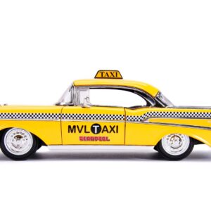1957 Chevrolet Bel Air Taxi Yellow with Deadpool Diecast Figurine 