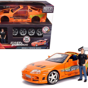 Model Kit Toyota Supra Metallic Orange with Brian Diecast Figure “Fast & Furious” Movie “Build N’ Collect” 1/24 Diecast Model Car by Jada
