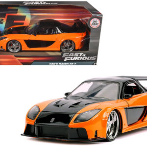 Han’s Mazda RX-7 RHD (Right Hand Drive) Orange and Black “Fast & Furious” Movie 1/24 Diecast Model Car by Jada