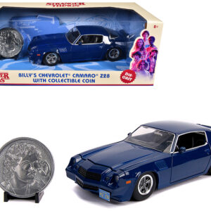 Billy’s Chevrolet Camaro Z28 Dark Blue with Collectible Coin “Stranger Things” (2016) TV Series 1/24 Diecast Model Car by Jada