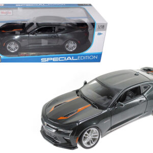 2017 Chevrolet Camaro SS Gray Metallic with Orange Stripes “50th Anniversary” “Special Edition” Series 1/18 Diecast Model Car by Maisto