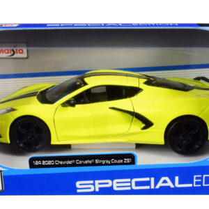 2020 Chevrolet Corvette Stingray Z51 Coupe Yellow with Black Stripes 1/24 Diecast Model Car by Maisto