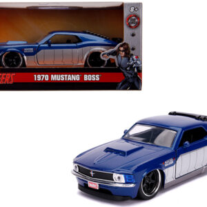 1970 Ford Mustang Boss Blue Metallic and Silver “Winter Soldier” “Avengers” “Marvel” Series 1/32 Diecast Model Car by Jada