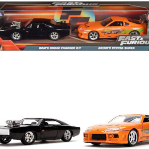 Dom’s Dodge Charger R/T Black and Brian’s Toyota Supra Orange Set of 2 pieces “Fast & Furious” Series 1/32 Diecast Model Cars by Jada