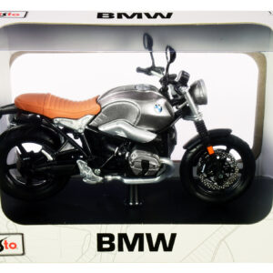 BMW R nineT Scrambler Meatllic Gray with Plastic Display Stand 1/12 Diecast Motorcycle Model by Maisto