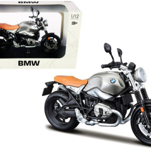 BMW R nineT Scrambler Meatllic Gray with Plastic Display Stand 1/12 Diecast Motorcycle Model by Maisto