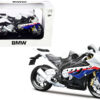 BMW S 1000 RR White with Blue and Red Stripes with Plastic Display Stand 1/12 Diecast Motorcycle Model by Maisto