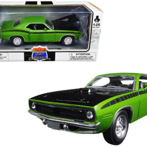 1970 Plymouth Barracuda Green with Black Hood and Stripes “Muscle Car Collection” 1/25 Diecast Model Car by New Ray
