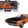 1970 Plymouth Cuda Orange with Black Hood and Stripes 1/25 Diecast Model Car by New Ray