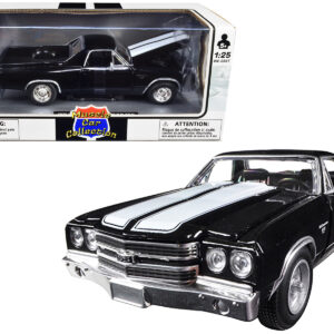 1970 Chevrolet El Camino SS Black with White Stripes “Muscle Car Collection” 1/25 Diecast Model Car by New Ray