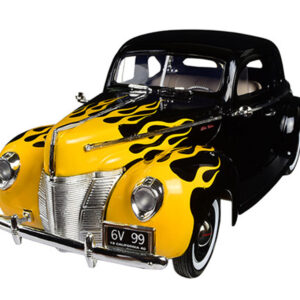 1940 Ford Deluxe Black with Yellow Flames "Timeless Classics" 1/18 Diecast Model Car by Motormax