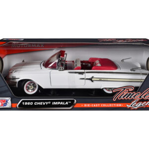 1960 Chevrolet Impala Convertible White with Red Interior 1/18 Diecast Model Car by Motormax