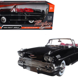 1958 Chevrolet Impala Convertible Black with Red Interior “Timeless Classics” 1/18  Diecast Model Car by Motormax