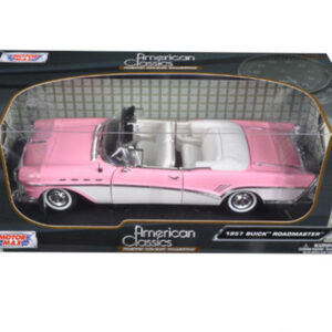 1957 Buick Roadmaster Convertible Pink and White 1/18 Diecast Model Car by Motormax