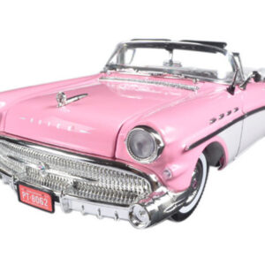 1957 Buick Roadmaster Convertible Pink and White 1/18 Diecast Model Car by Motormax