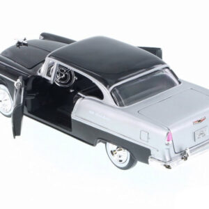 1955 Chevrolet Bel Air Black and Silver 1/24 Diecast Model Car by Motormax