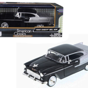 1955 Chevrolet Bel Air Black and Silver 1/24 Diecast Model Car by Motormax