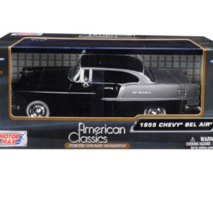 1955 Chevrolet Bel Air Black and Silver 1/24 Diecast Model Car by Motormax