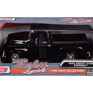 1955 Chevrolet 5100 Stepside Pickup Truck Black 1/24 Diecast Car Model by Motormax