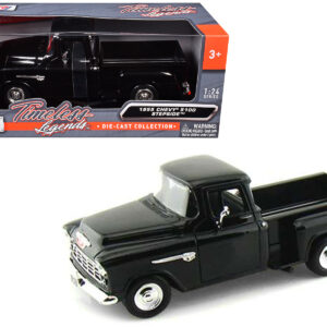 1955 Chevrolet 5100 Stepside Pickup Truck Black 1/24 Diecast Car Model by Motormax