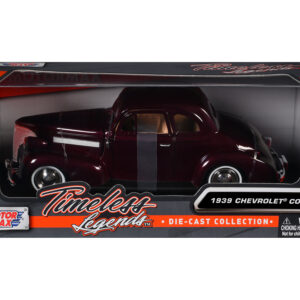 1939 Chevrolet Coupe Burgundy 1/24 Diecast Model Car by Motormax