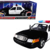 2001 Ford Crown Victoria Police Car Plain Black & White with Flashing Light Bar & Front and Rear Lights and Sound 1/18 Diecast Model Car by Motormax 2001 Ford Crown Victoria Police Car Plain Black & White with Flashing Light Bar & Front and Rear Lights and Sound 1/18 Diecast Model Car by Motormax